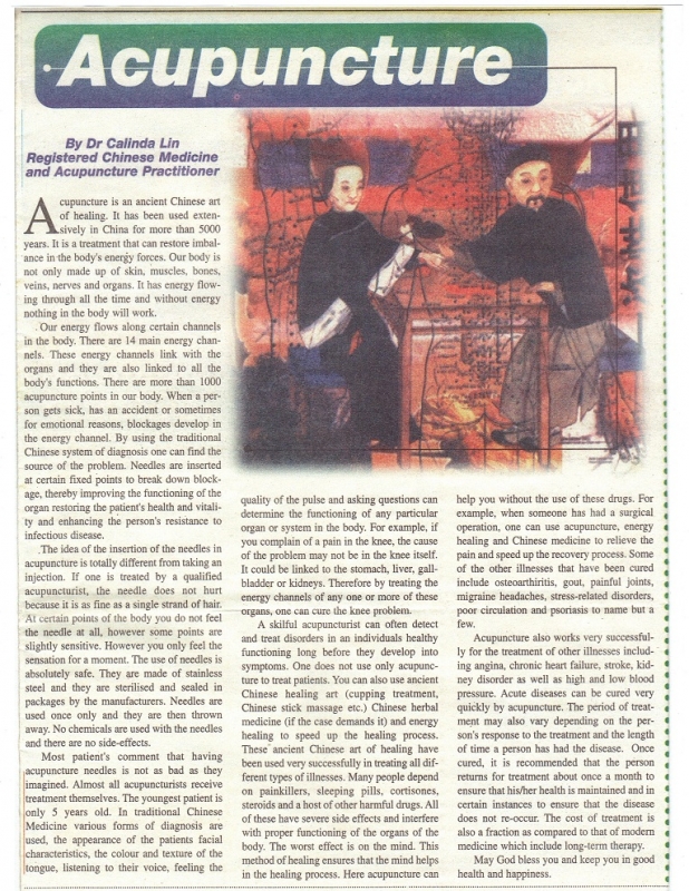 Acupuncture Articles , Calinda Acupuncture And Health Center